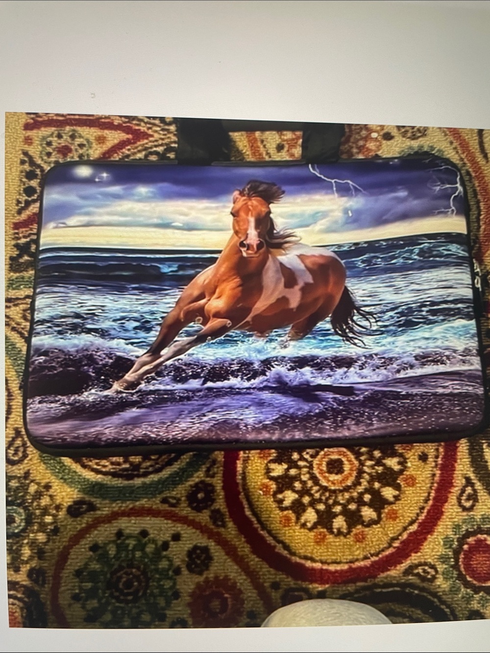 Tablet Sleeve with Brown Horse Seascape Design - Blue/Brown